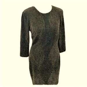 Abbeline NEW Metallic Black Gold Dress Above the Knee Exposed Zipper Women M
